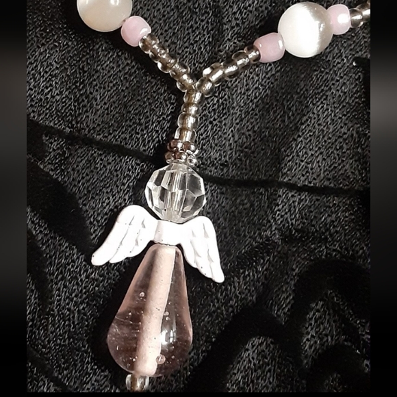 Handmade CRYSTAL ANGEL NECKLACE PINKS & SILVERTONES - Picture 2 of 6